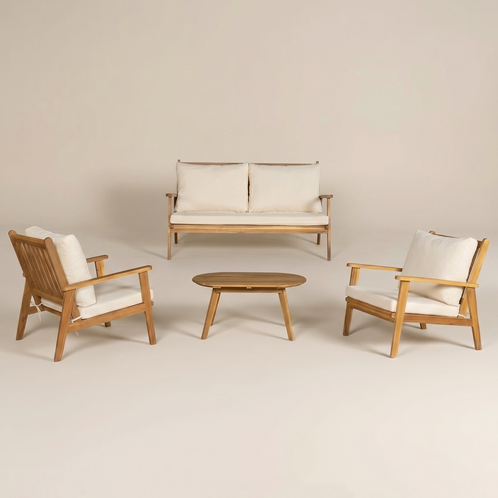  4-Piece Acacia Wood Patio Conversation Set with Cushions, Outdoor Loveseat, 2 Lounge Chairs & Coffee Table