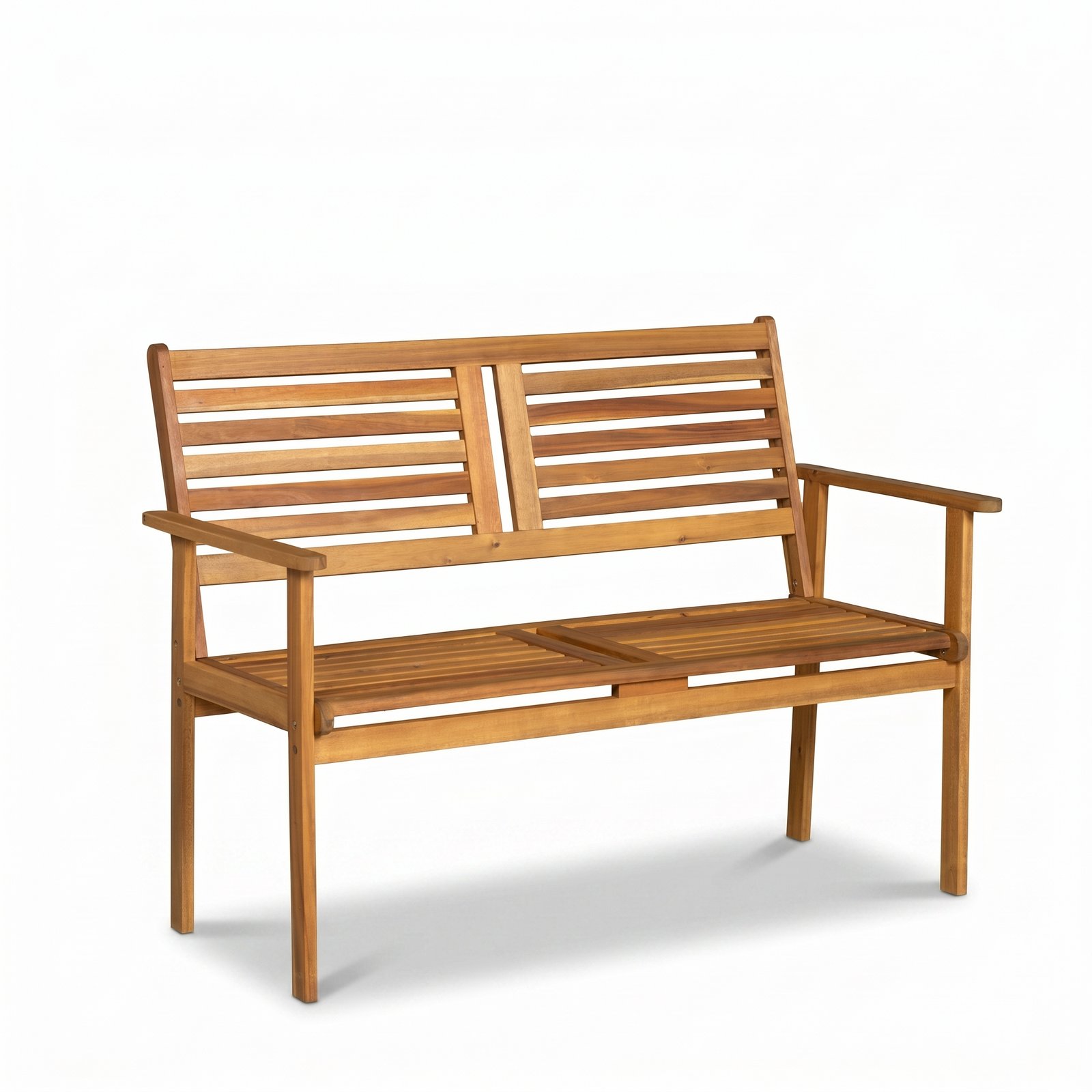 Solid Acacia Wood Outdoor Bench, 2-Person Wooden Patio Park Bench